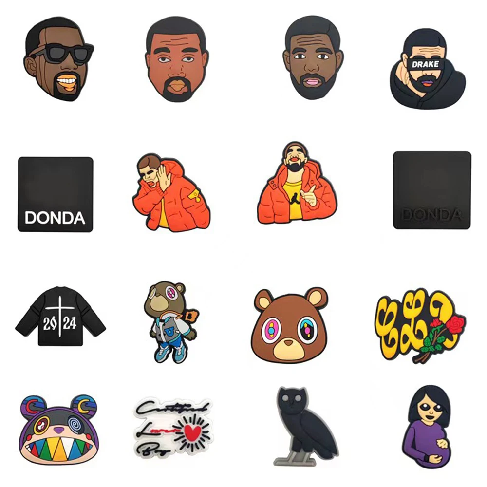 16 Stück Kanye Ye Ye Serie Schuhanhänger für Clogs, PVC-Schuh-DIY-Dekorationen, hochwertige Schuhzubehör, Kindergeschenke
