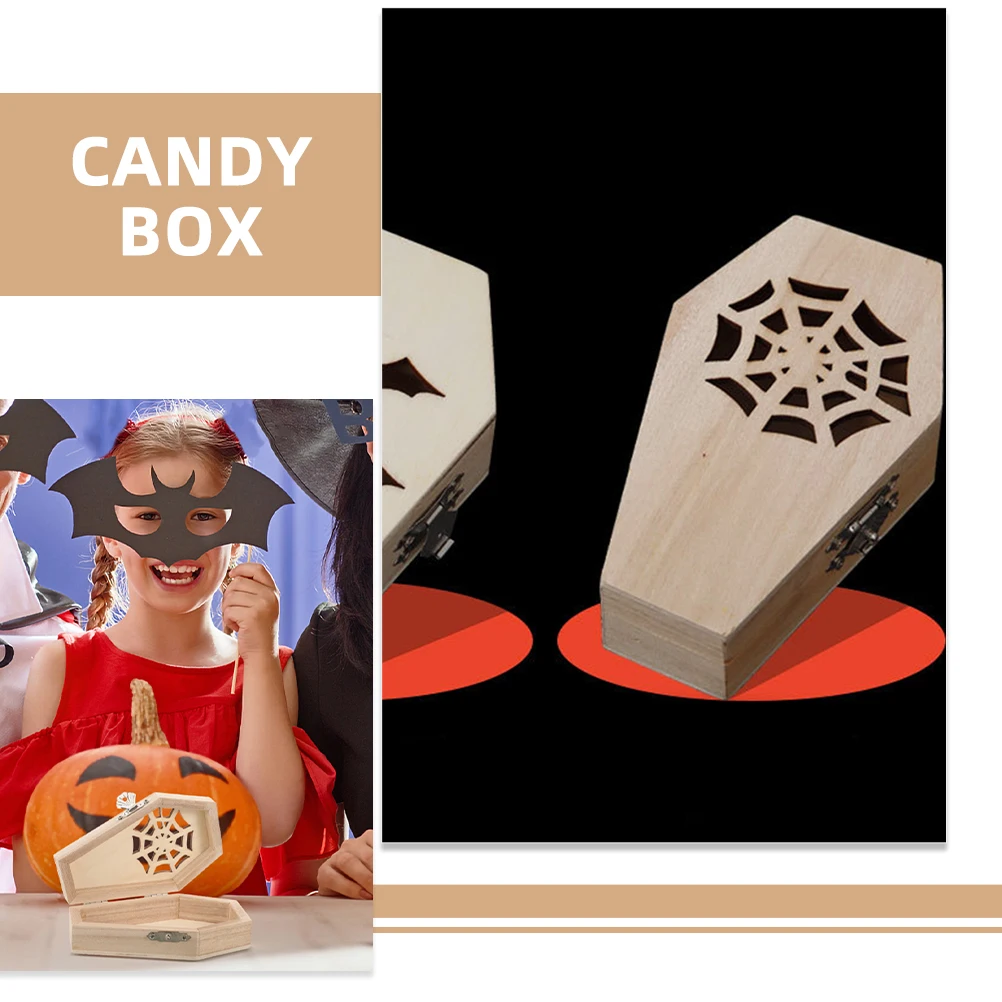 2 قطعة صندوق خشبي صغير لم تنته التابوت علبة مجوهرات القوطية نمط الخفافيش ويب انقطاع تخزين لمهرجان حفلة كاندي حلقة القرط