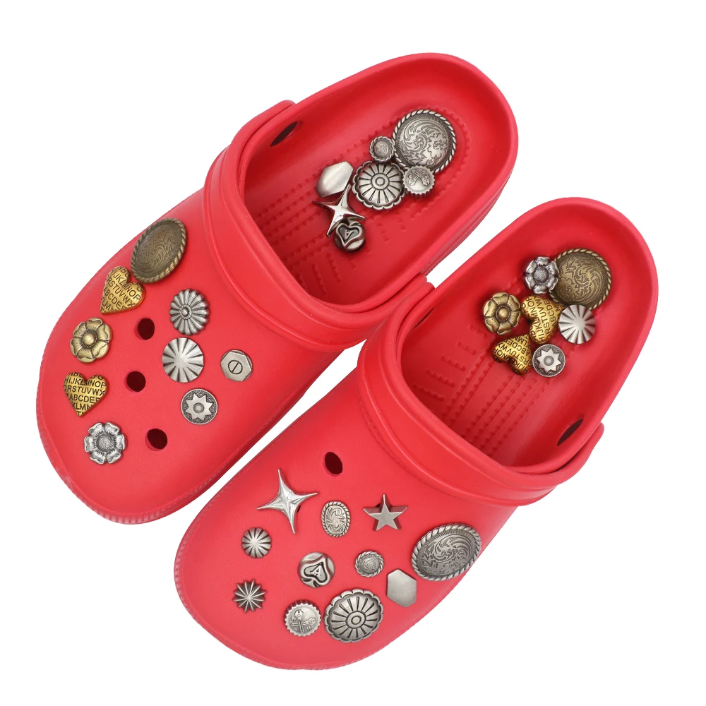 1 Set 20Pcs Detachable Golden Love Star Ace of Spades Large Lace Disc Vintage Clogs Sandals Shoe Accessories DIY Breloque Enfant