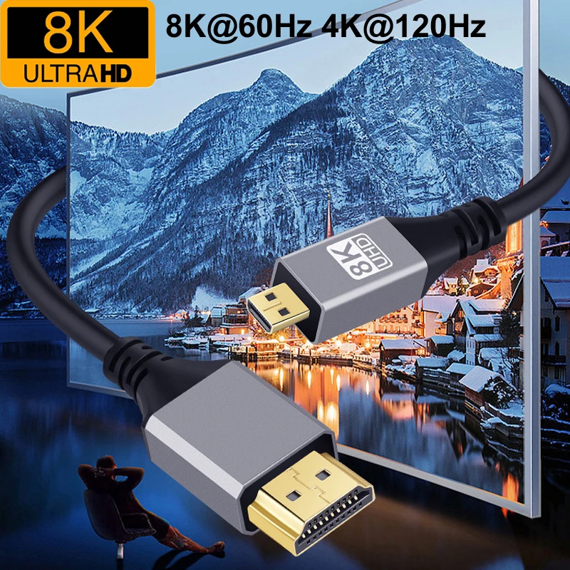 

Mircohdmi Micro HDMI-Compatible V2.1 Cable 8K@60Hz 4K@120Hz 48Gbps Ultra High Speed HDR For Laptop Projector PS4 PS5 HDTV Cord