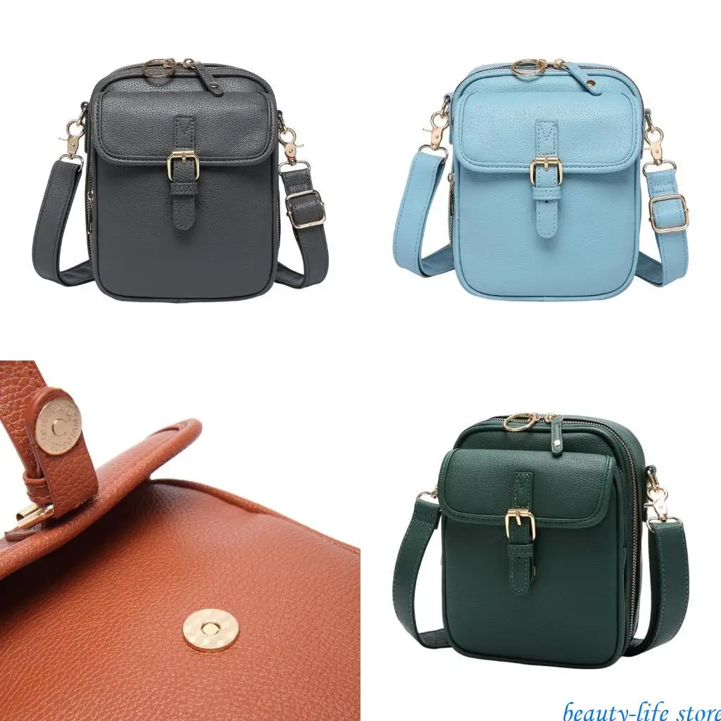 

PU Leather Unisex Shoulder Bag Multiple Pockets Lightweight Travel Essential 517D