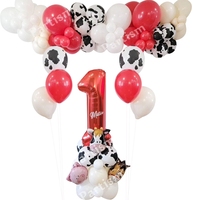 1set Carton Farm Animal Cow Balloon Tower Foil Number Balloons for Kids Farm Animals Happy Birthday Party Decoration Supplies