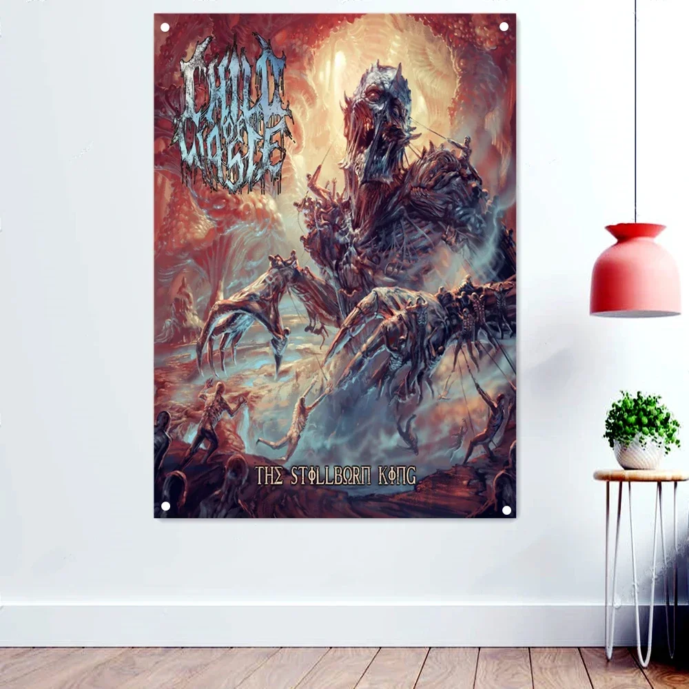 King of hell Disgusting Art Banners Hanging Cloth Home Decoration Death Metal Music Posters Wall Art Rock Band Icon Flags Gifts