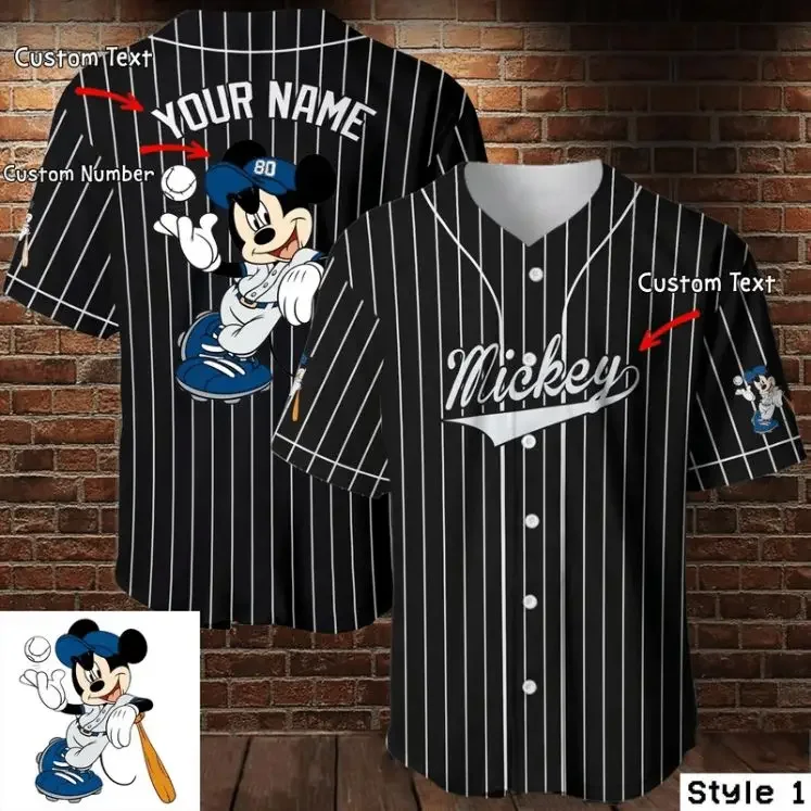 Custom Name Mickey Mouse Baseball Jersey Men Women Short Sleeve Button Up Sports Jersey Disney Baseball Jersey Kid Sports Jersey