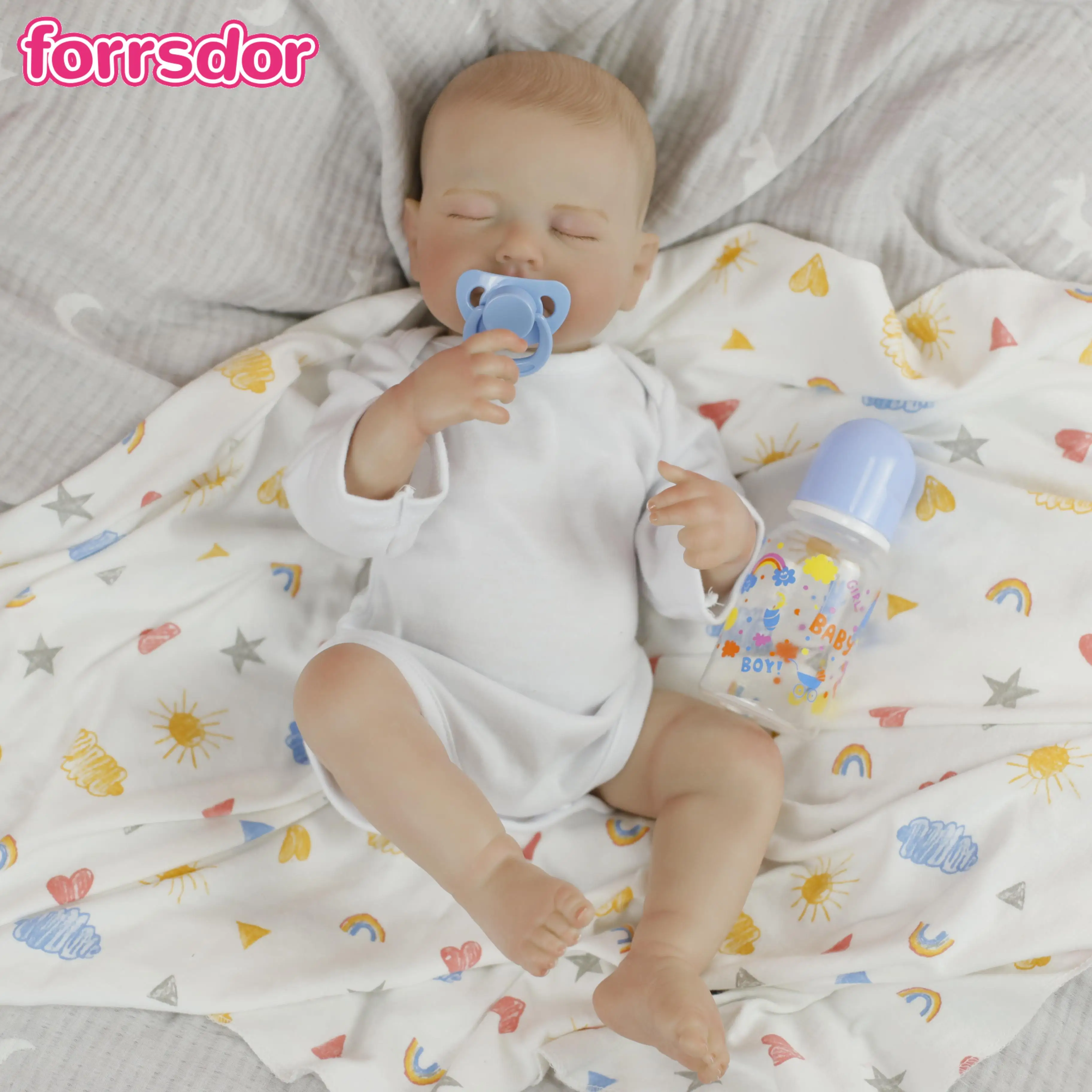 

18inch Finished Reborn Baby Dolls LouLou Full Vinyl Girl or Boy Body Hand-Painted Hair 3D Skin Visible Veins for Childrens Gifts