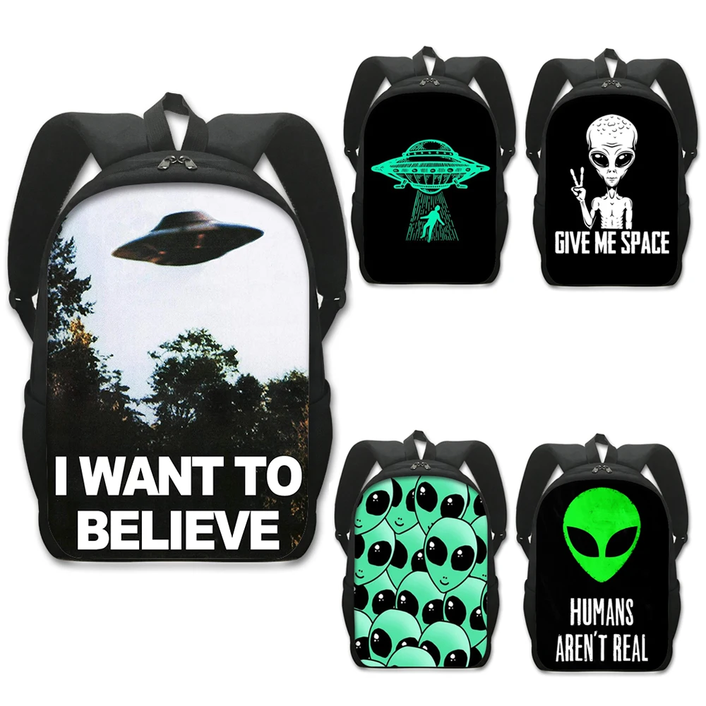 

Alien Want To Believe Print Backpack Women Men Knapsack Bags for Travel Ufo Children School Bags Student Daypack Kids Book Bag