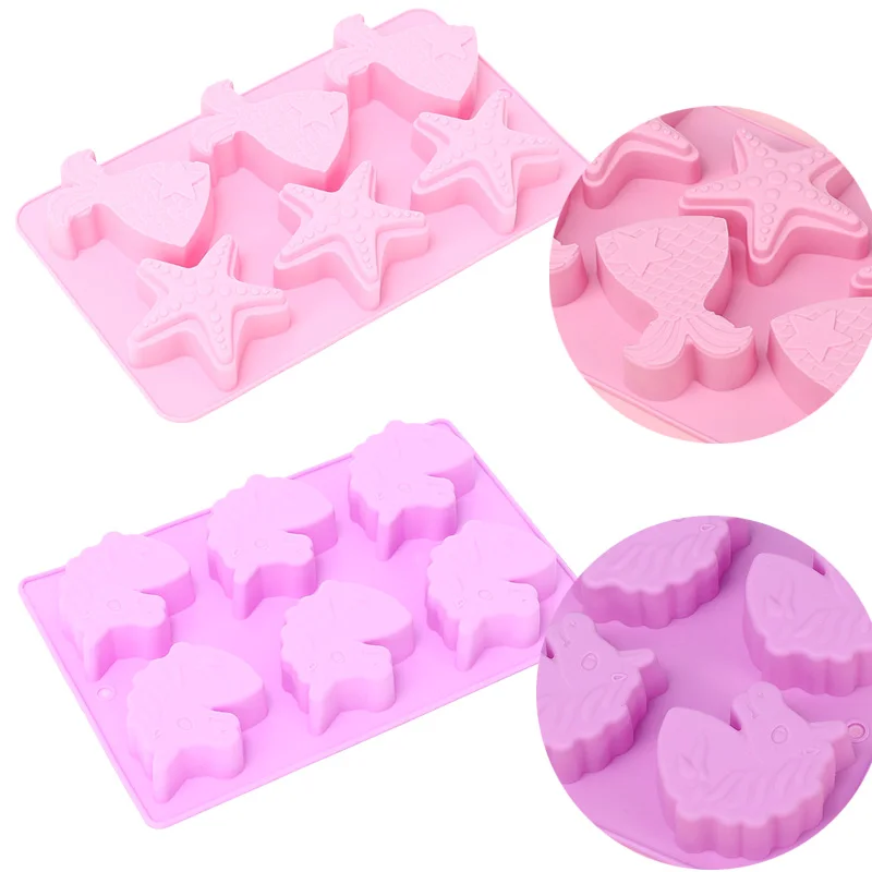 

6 Holes DIY Fish Starfish Silicone Pastry Cake Mold DIY Baking Dessert Mousse Cake Baking Tools Art Cake Baking Tray Tool Model