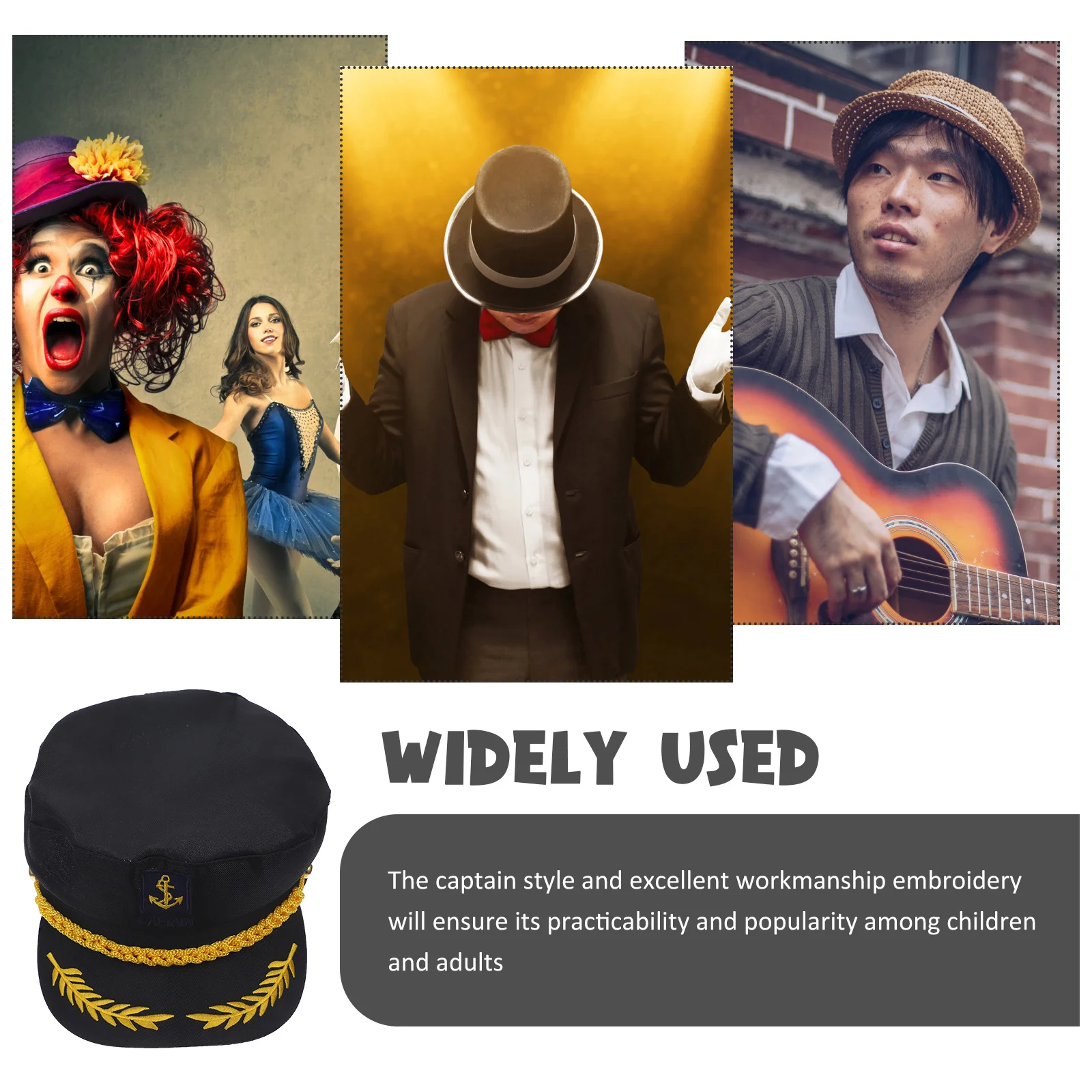 1pc Navy Captain Hat Embroidered Black Adult Sailor Costume Cap Lightweight Cosplay Gift For Kids Men Women Decor Accessory