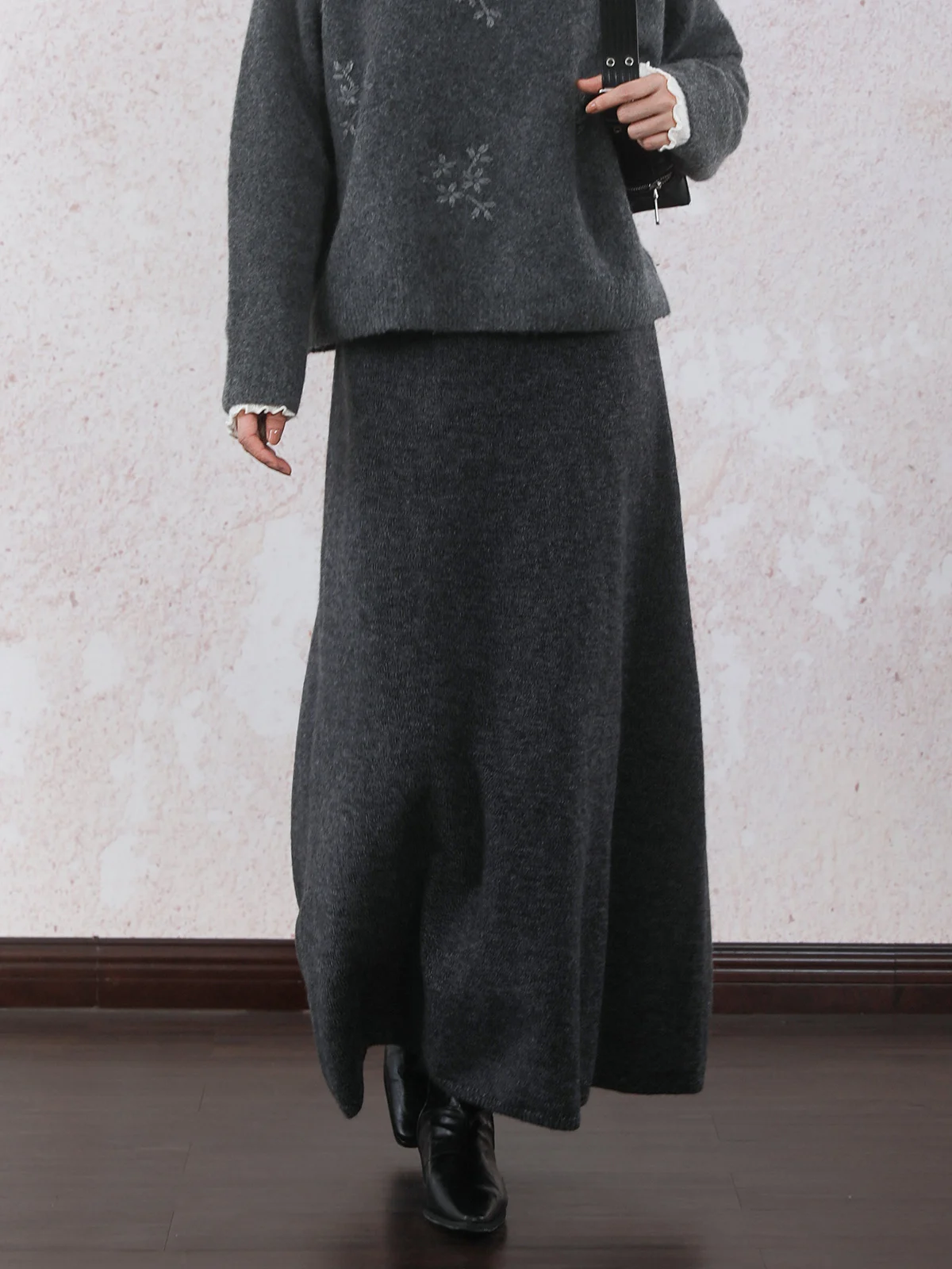 

INGKO Knitted A-Line Skirt A ey Women's Casual Faion Artistic Sle Daily Wear Commute Work Date Skirt