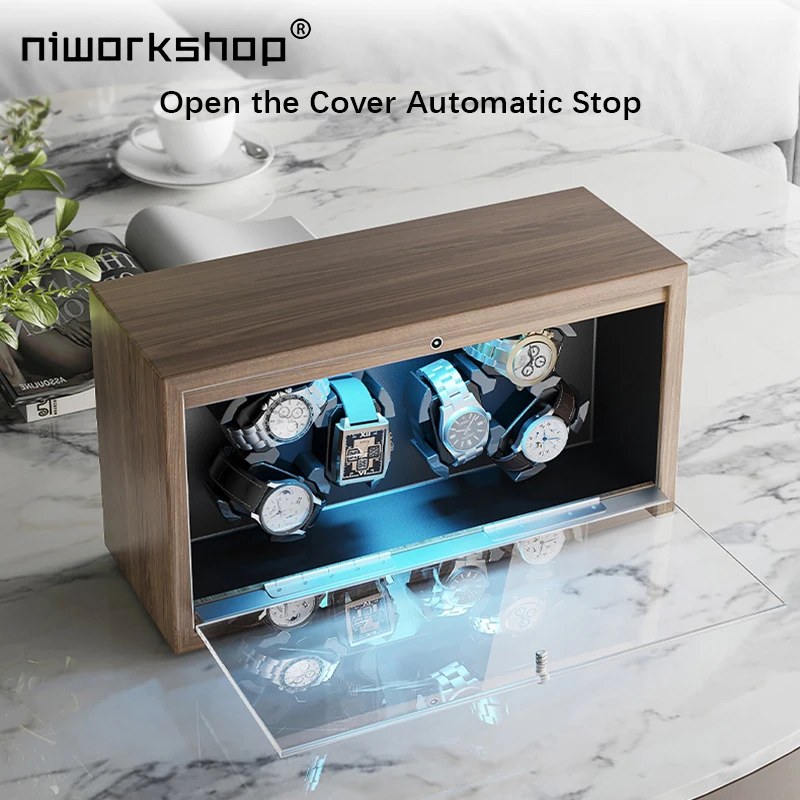 Automatic Watch Winder,6 Slots Wooden Watch Storage Cases with Quite Motor,LED Light,Flexible Pillows For MenAnd Women's Watches