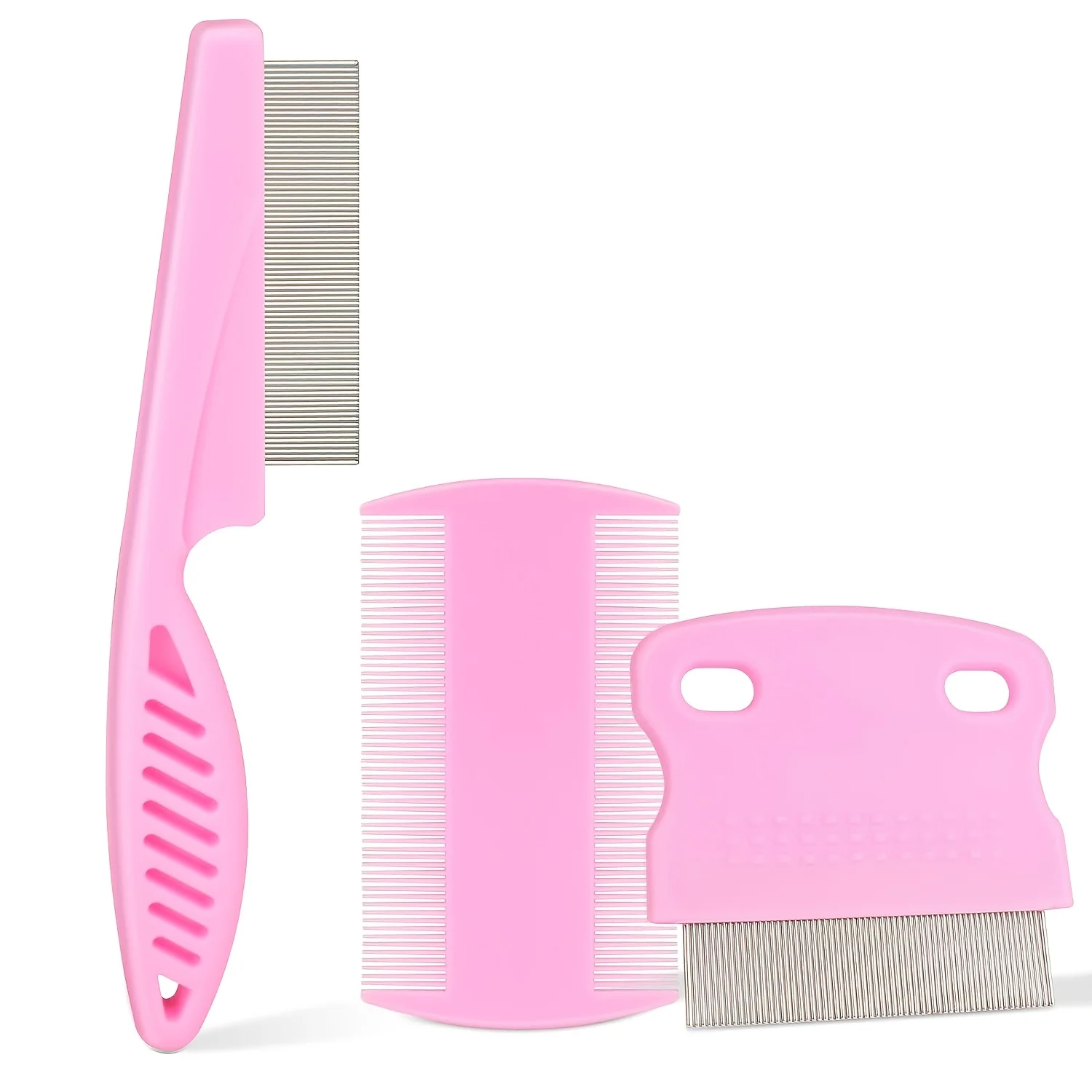 3‑Pcs Pet Flea Comb Set, Stainless‑Steel Fine‑Tooth Grooming Combs, Fur Cleaning & Debris Removal Tool for Cats & Dogs