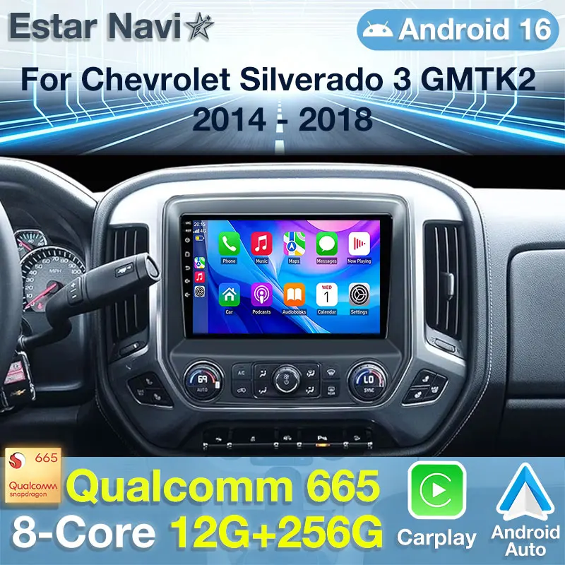 Android 16 Car Radio For Chevrolet Silverado 3 GMTK2 2014 2015 2016 2017 2018 GPS Player Navi Stereo Multimedia BT Video CarPlay