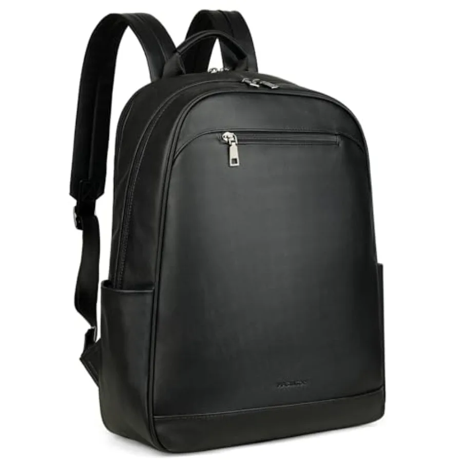 MASINTOR Mochila de cuero para portátil de 15.6 pulgadas para mujer, bolso de viaje y trabajo de diseño con compartimento para portátil, color negro