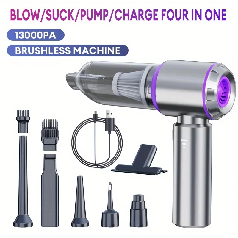 Portable Cordless Handheld Vacuum Cleaner 13000Pa Car Vacuum With Brushless Motor, 4 In 1 For Keyboard, Home, Pet And Car