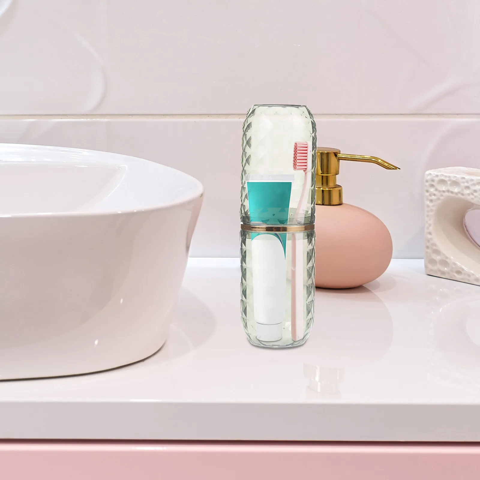 Portable Travel Toothbrush Holder Case Dual Use Plastic Storage Box and Mouthwash Cup for Trips and Business