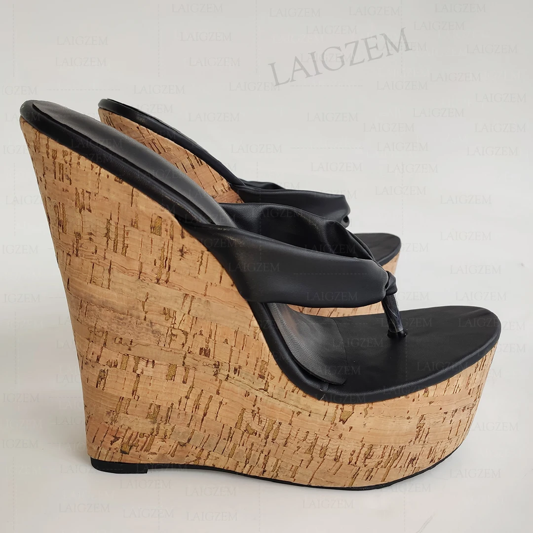 

ZHIMA Women Pumps Platform Wedges Flip Flop 17CM Mules High Heels Sandals Height Increase Shoes Woman Big Size 38 41 43 45 48