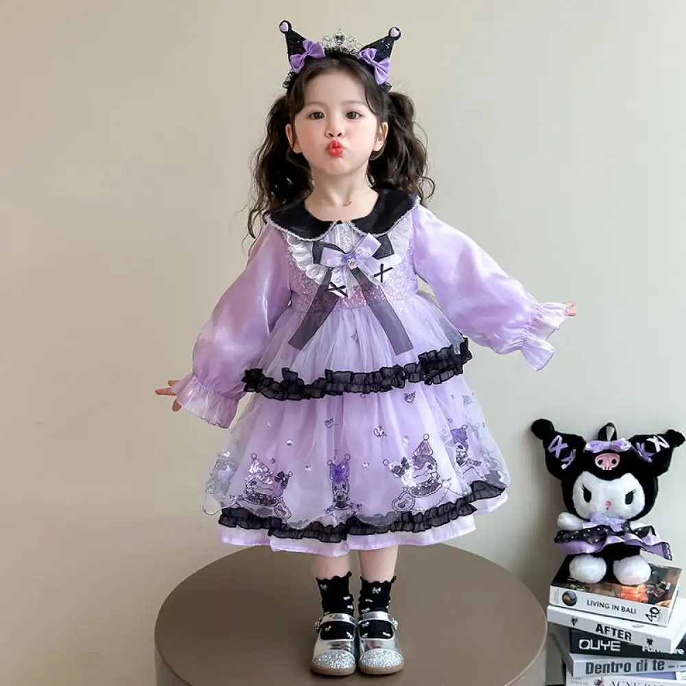 

Sanrio Girl, новинка весны Kuromi My Melody, детское платье принцессы Лолиты, платья для косплея в стиле аниме, кавайная кружевная пышная юбка, праздничное платье
