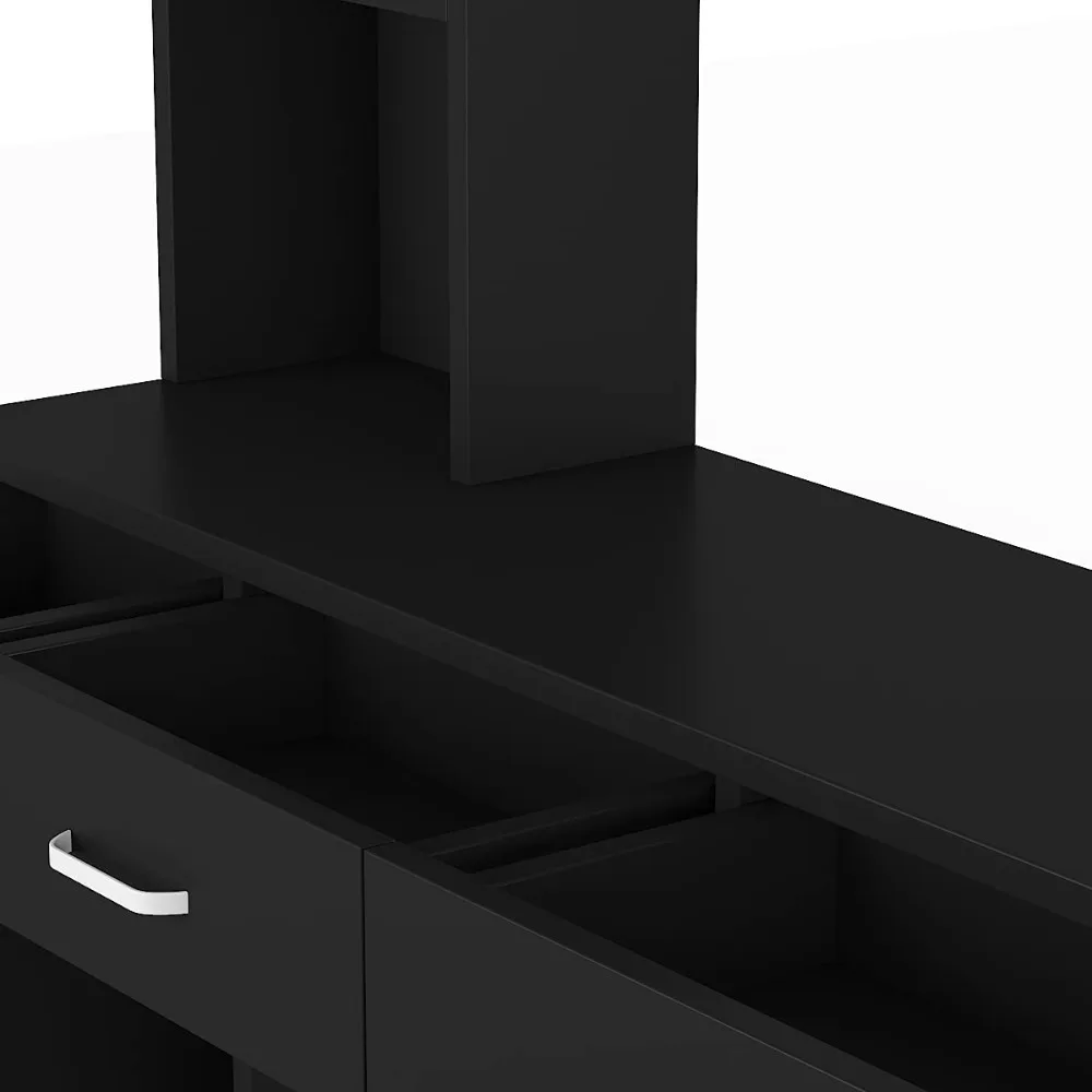 مجموعة معدات صالون الشعر المثبتة على الحائط، مجموعة أثاث سبا التجميل، رف يسار قابل للقفل، مرآة غير متضمنة (أسود) #6