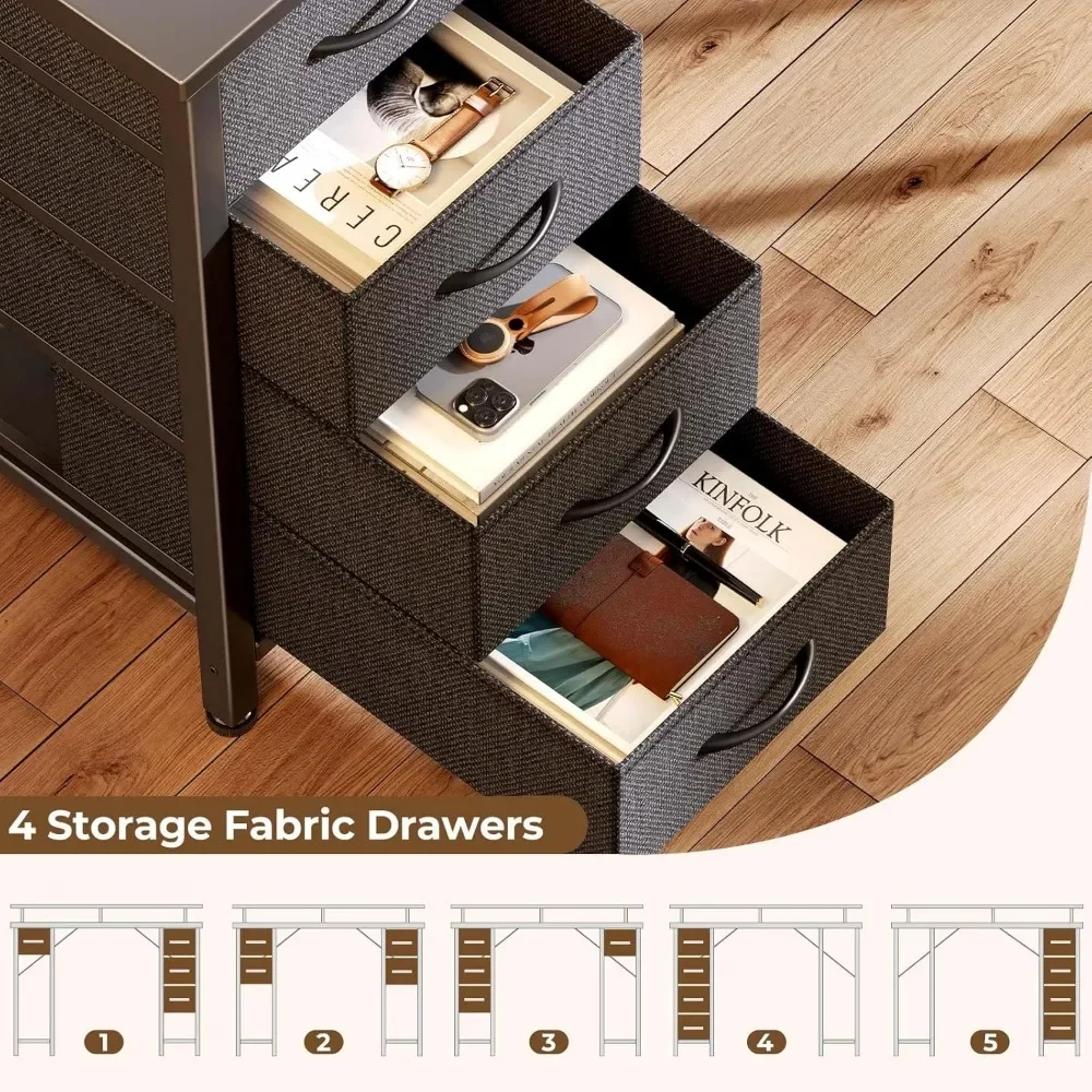 L Shaped Computer Desk with Drawers 47.2 inch,Gaming Desk with Power Outlets & LED Lights,Reversible Office Desk with Storage