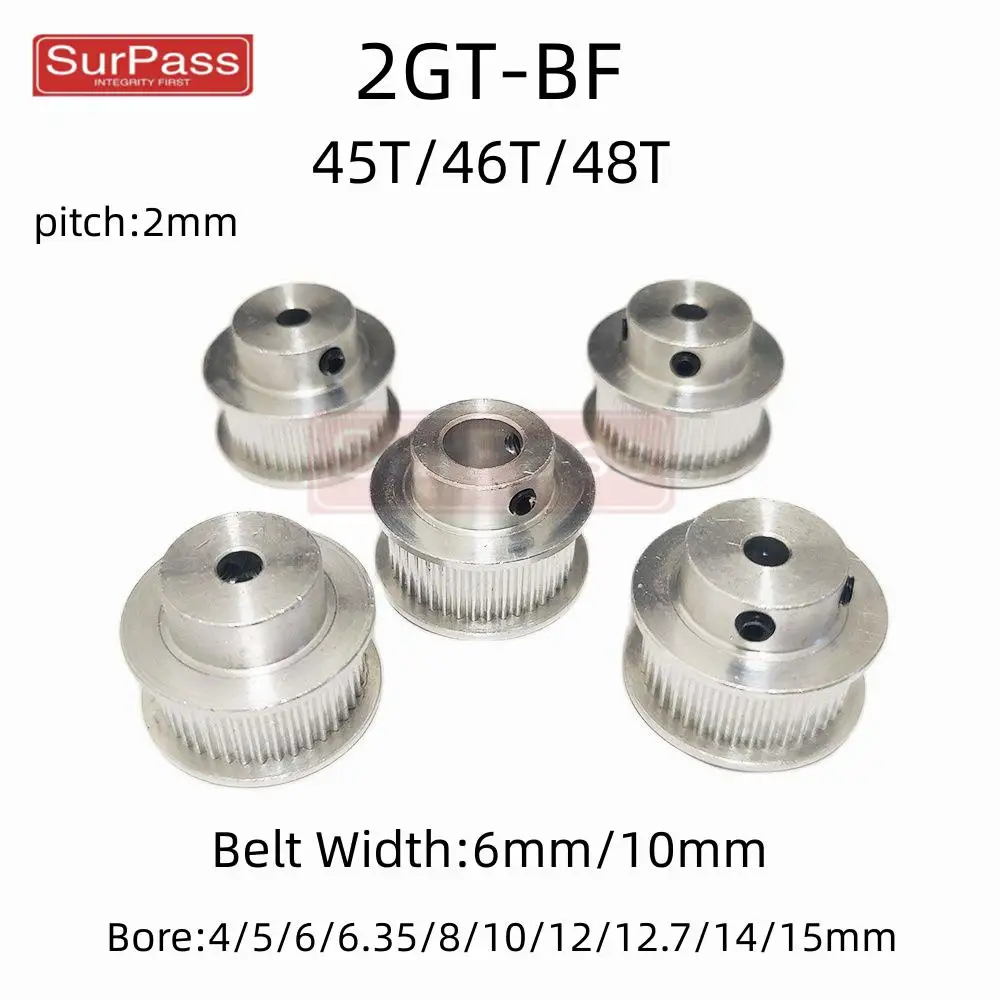 

2GT/GT2 Timing Pulley 45T/46T/48T Tooth Teeth Bore 5/6/6.35/8/10/12/12.7/14/15mm Synchronous Wheels Width 6mm10/mm