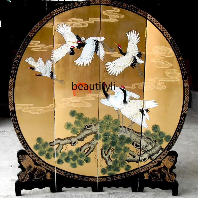 Folding screen hand-painted furniture gold foil screen Chinese classical live broadcast background wall