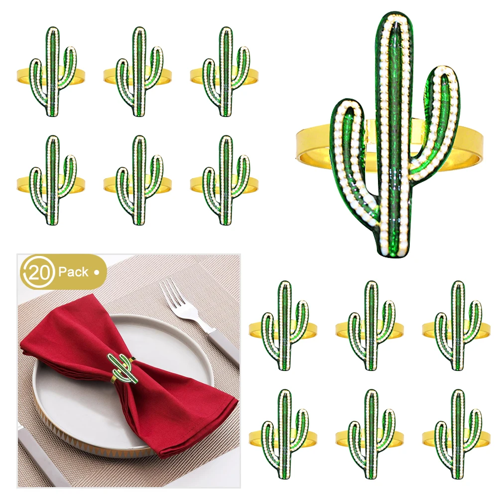 20Pcs Cactus Napkin Rings Mexican Festivals Napkin Holder for Carnival Mexican Theme Cinco De Mayo Fiesta Honeycomb Table Decor