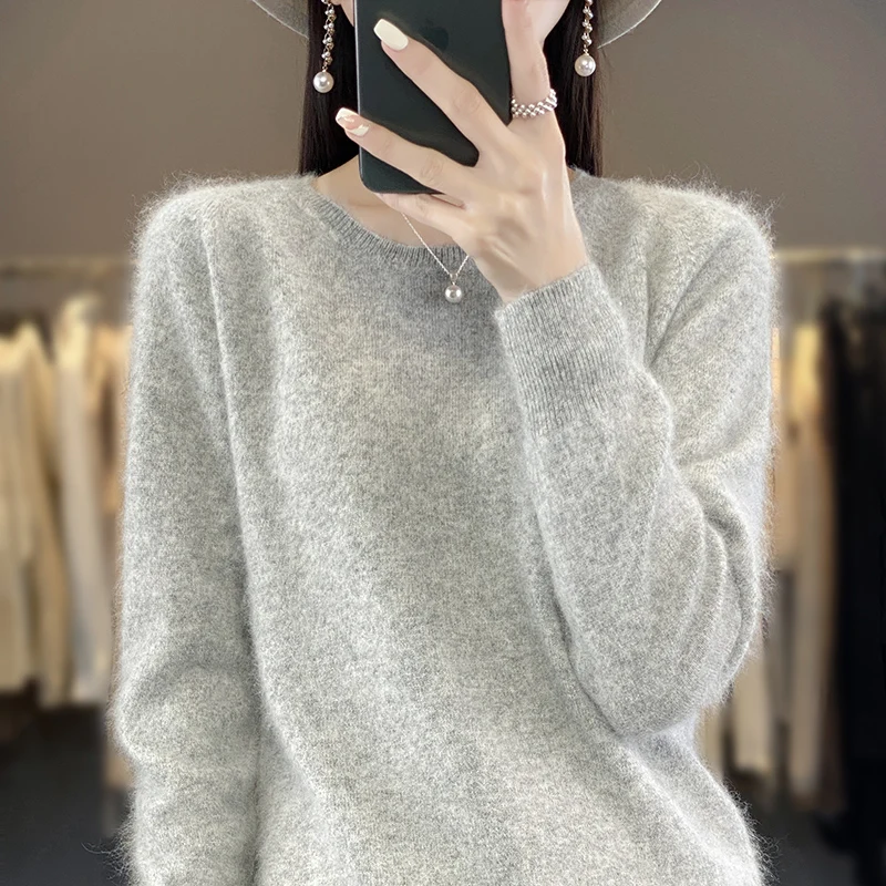 ZYCZCXX 100% Pure Mink Cashmere O Neck Sweater For Women Pullover Jacket 2023 Autumn/Winter Thickened Warm Sweater For Women