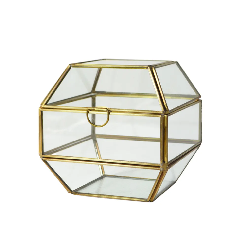 Glass Jewelry Box 3 Layers Greenhouse Shaped Geometric Storage Container Organizer Dust Proof for Rings Necklaces Watches Gift