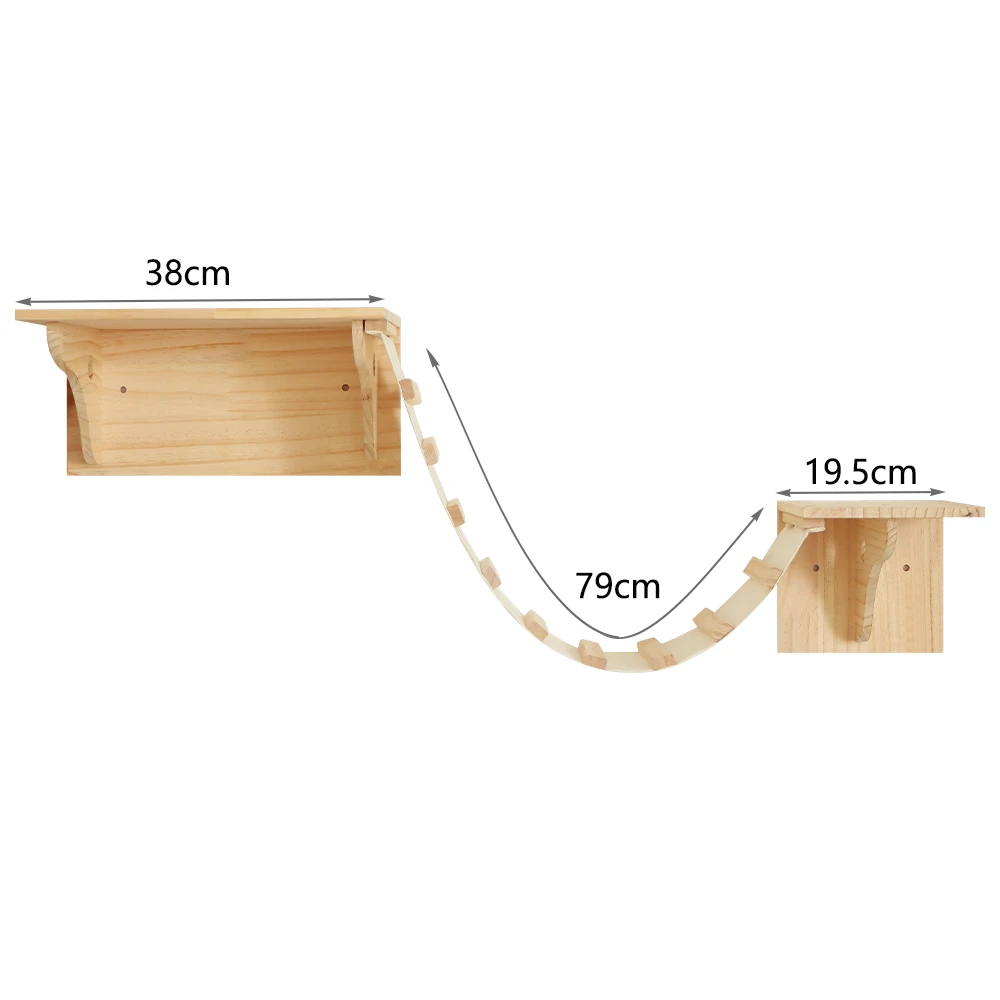 Cat Wall Climbing Shelves Wall-Mounted Furniture Set 2 Shelves with 1 Bridge Ladder for Indoor Cats Tree Tower Bed Accessories view 3