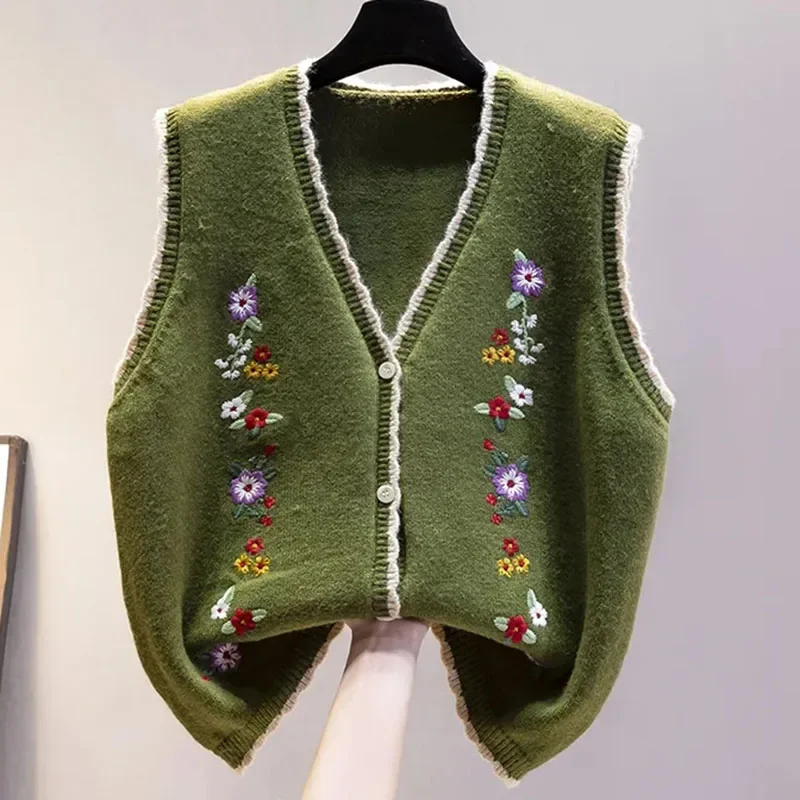 

New Cardigan Knitwear Sleeveless Lady Outwear Retro Style Waistcoat Women Knit Jacket Autumn Winter Sweater Vest Female Top 2025