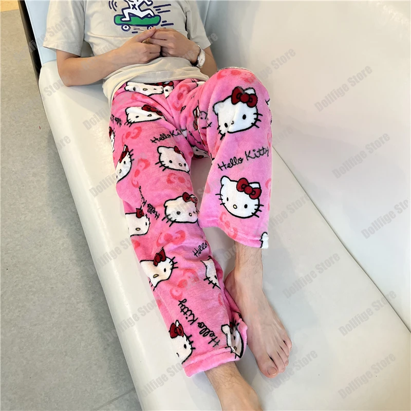 Pyjama en laine Sanurgente Hello Kitty, Anime Glutnel, Blanc, Dessin animé, Pantalon décontracté pour la maison, Mode automne, Cadeau en peluche FJM, Noir, Kawaii