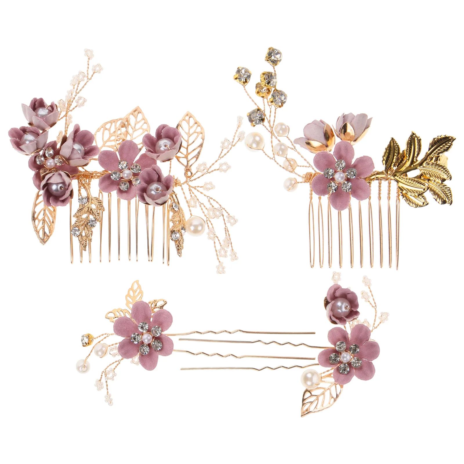 

4 Pcs Floral Bridal Headpiece Bride Accessories Women's Suiting Hair Comb Miss Wedding
