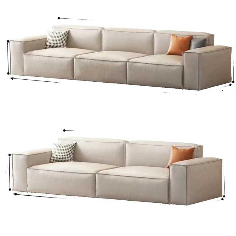 

Apartment sofa Italian light luxury household living room leather fabric small apartment simple modern straight row tofu sofa