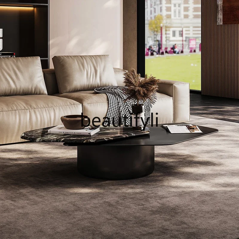 

Italian minimalist living room special-shaped modern minimalist home designer high-end marble rotating coffee table