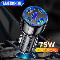 75W USB Car Charger 5 Ports PD Type C Fast Charging Phone Charger Adapter In Car For iPhone 15 14 Pro Max Xiaomi Samsung Huawei