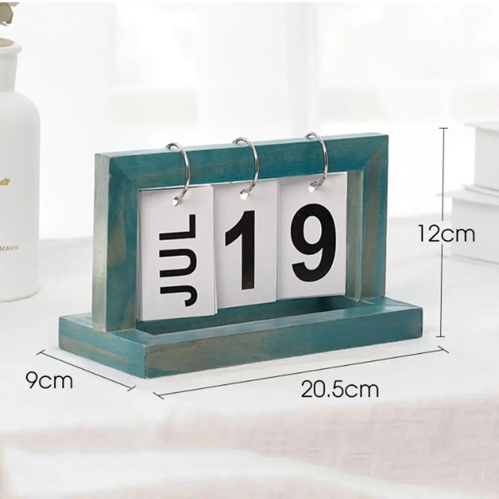 Wooden Perpetual Calendar Flip Chart Desktop Month Date Tabletop Organizer for Office Decor and Daily Use