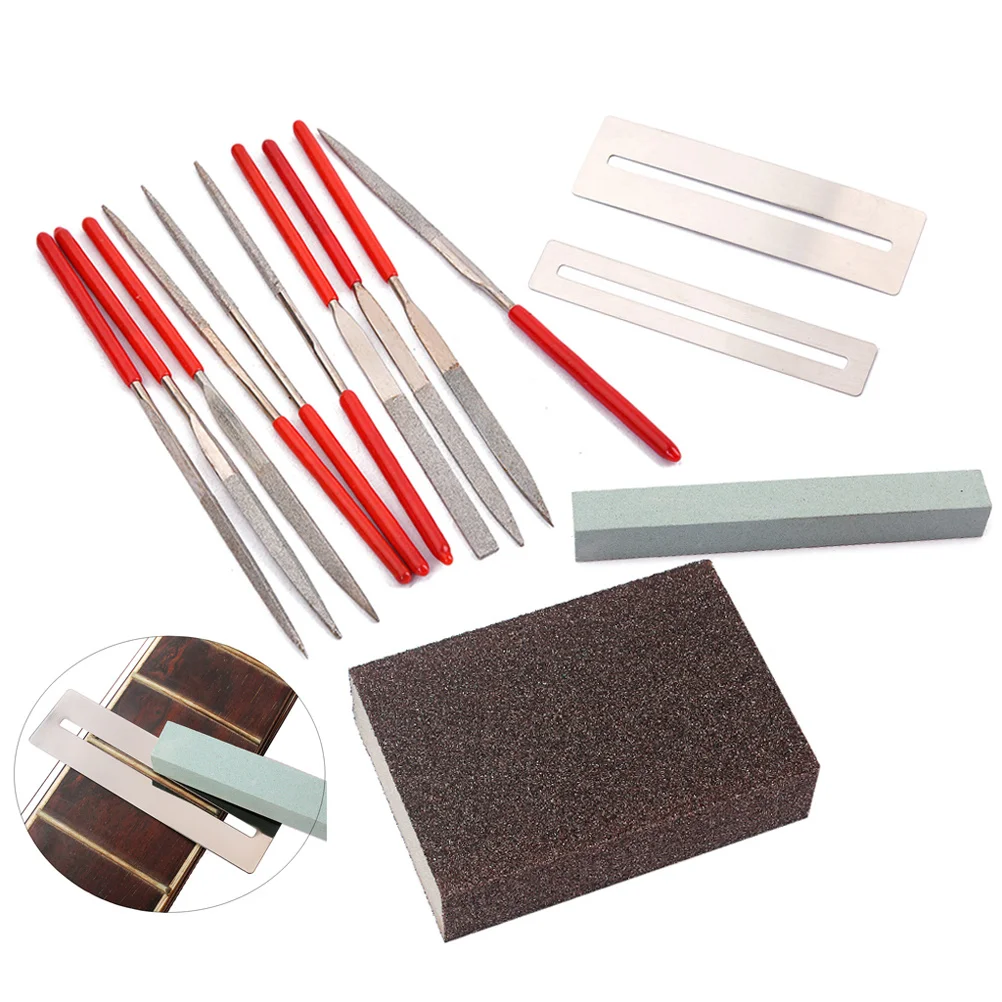 

14pcs Guitar Instrument Repair Tool Kit Carbon Steel Grinding Stone Sponge Frets Nut File Set For Guitar Bass Ukulele