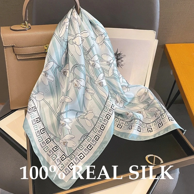 

Шелковый платок 65 см (100% натуральный шелк) для женщин, элегантный шарф-бандана, накидка на шею, головной убор, платок на запястье, шаль, хиджаб, 2026