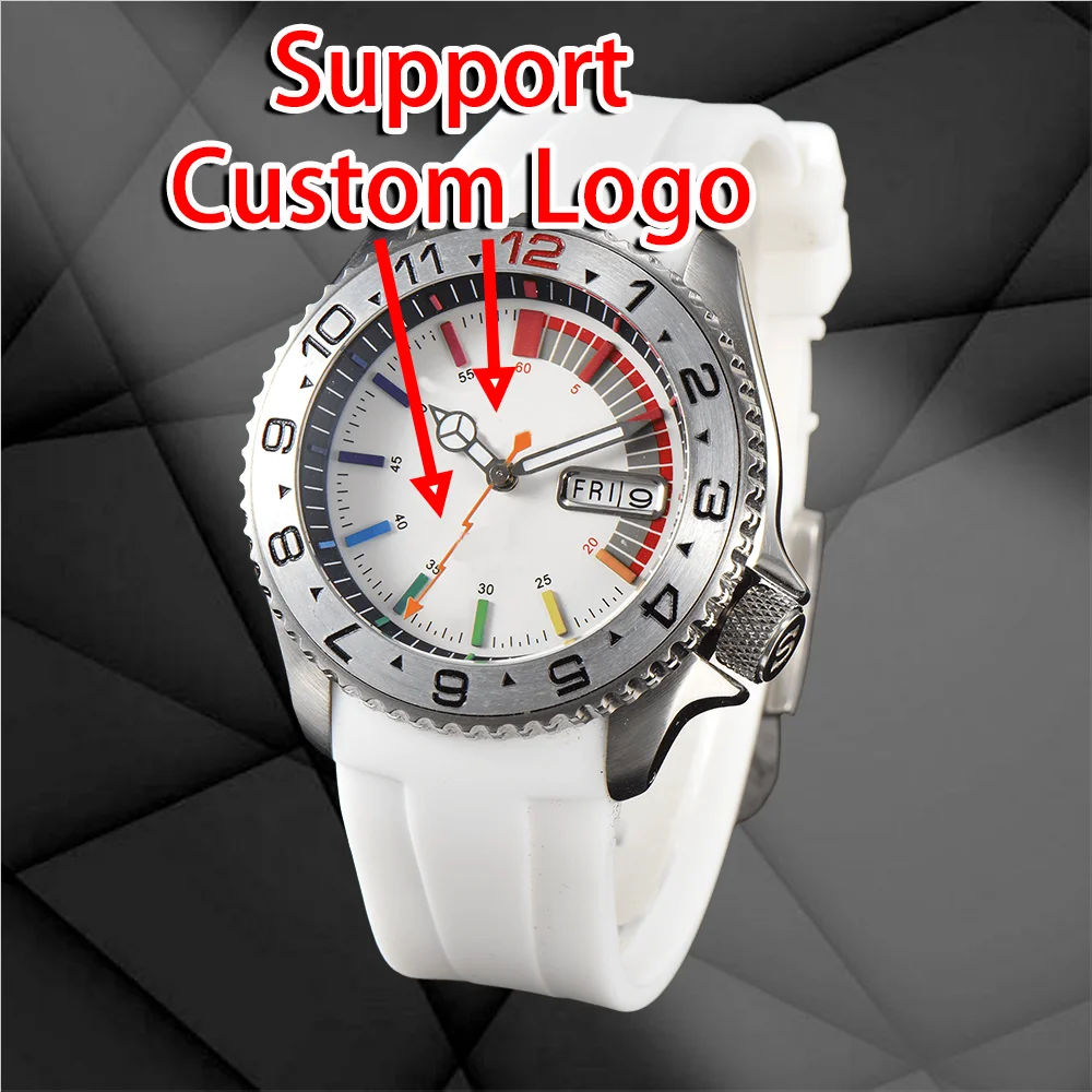 Custom Logo 42MM Stainless Steel Men's Watch NH 36 Automatic Movement Sapphire Glass Date Display Waterproof Watches Rubber Band