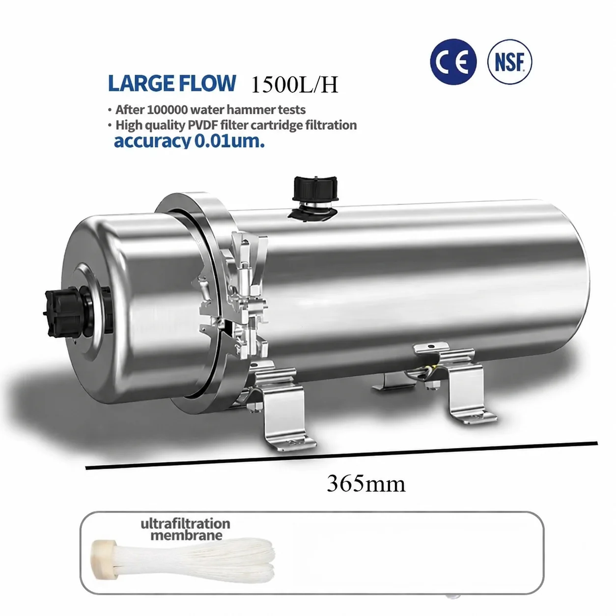 Whole House High Flow UF Water Purifier - 0.01μm Stainless Steel Mineral Filter with Washable Reusable PVDF Membrane, 1500L