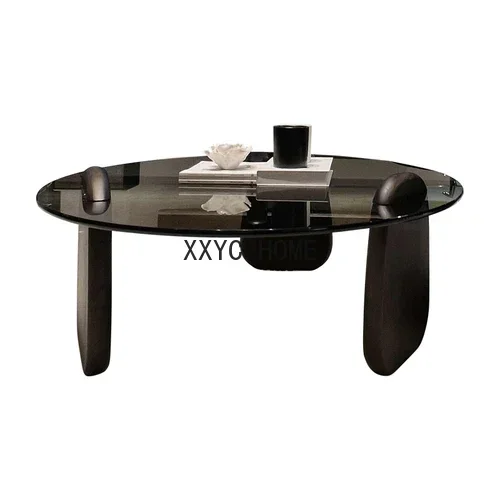 round Coffee Table Modern Simple Small Apartment Tempered Glass Coffee Table TV Cabinet Combination