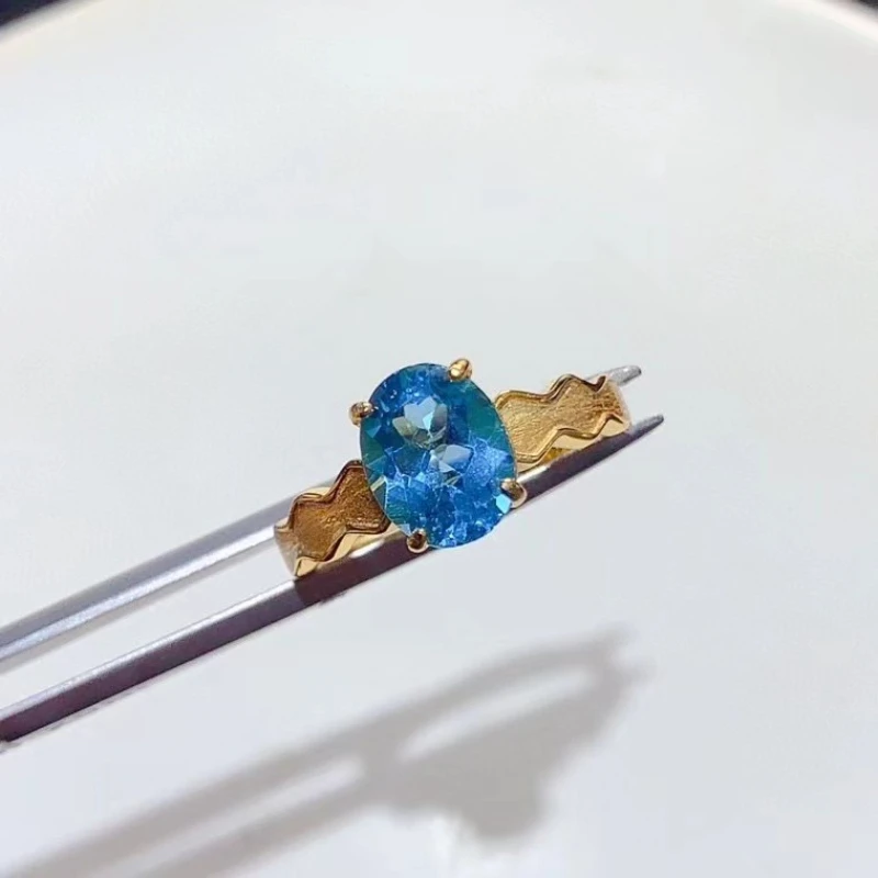 

925 Silver Designer Ring Natural Topaz Ring 7mm * 9mm 1.5ct Topaz Jewelry Birthday Gift for Wife