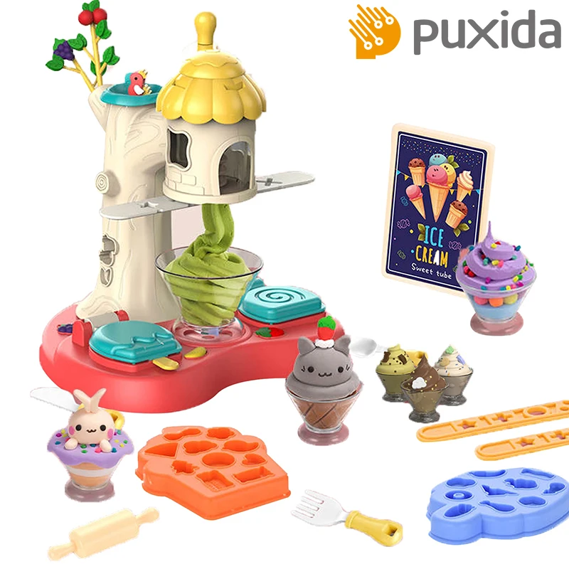 Kinder farbe Ton Eis Nudel maschine 26 Stück DIY Simulation spielen Teig Spielzeug Set Plastilin Form Werkzeug Produktion Spielzeug