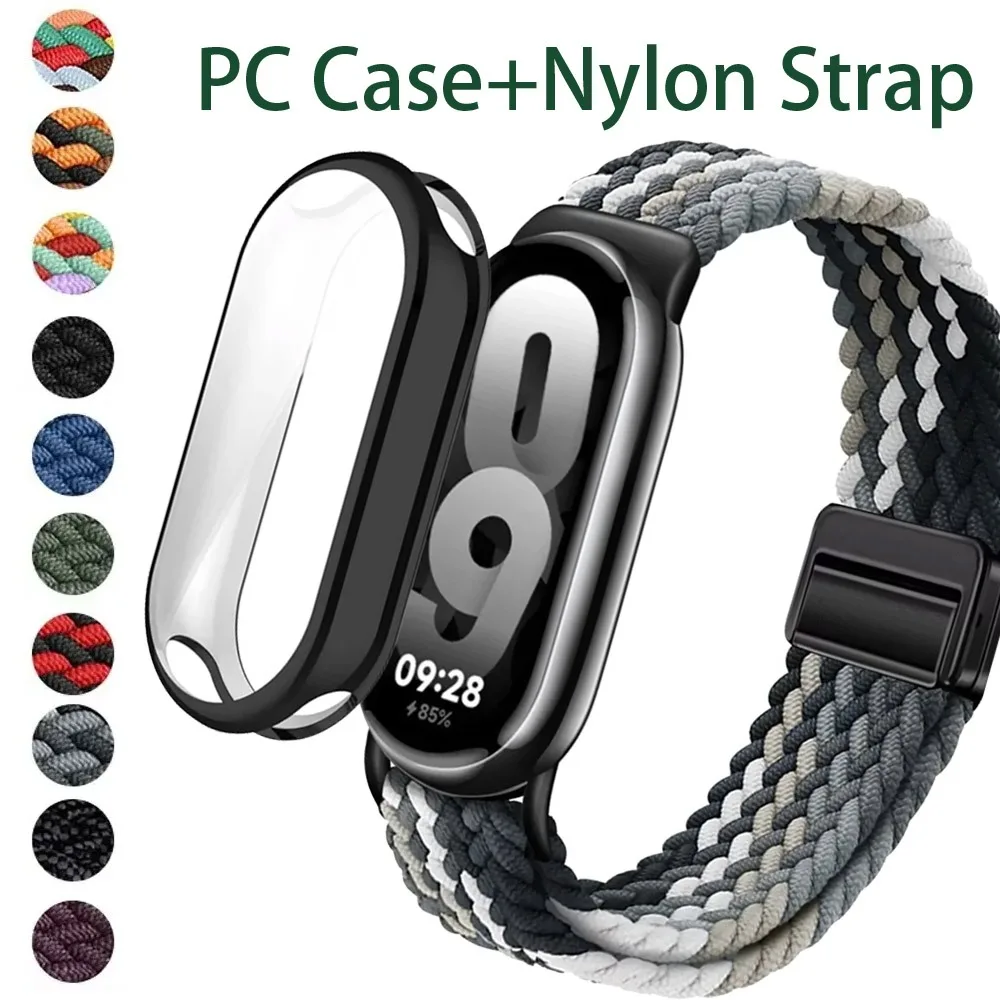 Hülle + geflochtenes Nylonband für Xiaomi Miband 10 9 8, atmungsaktives Band für Mi Band 10/9/8 NFC Miband 10/9 Keramik-Schutzbildschirm