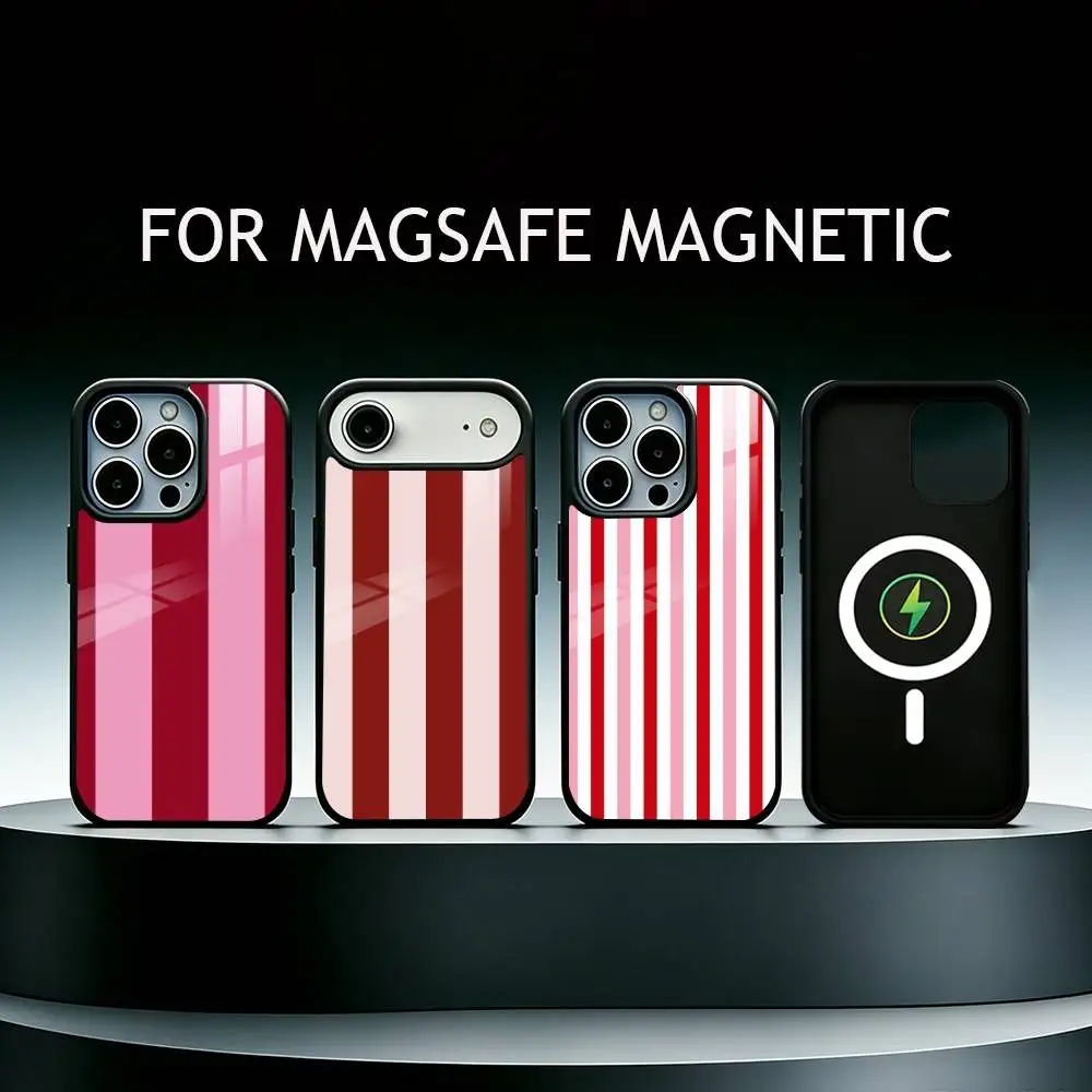 Burgundy White Stripe pattern  Phone Case For iPhone17,16,15,14,13,12,11 Plus,Pro Max Magnetic For Magsafe Wireless Charging