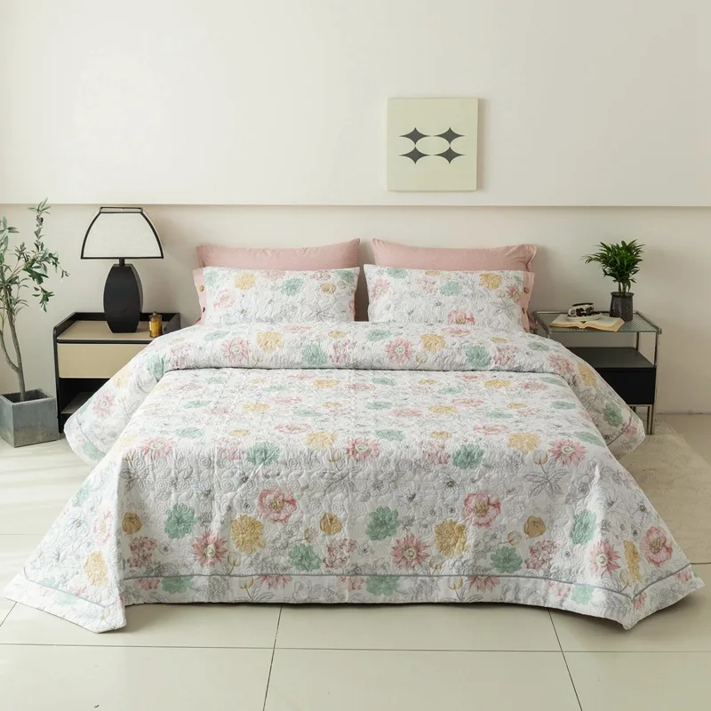 

100% Cotton Quilted Bedspread Set 3-Piece/1pc - Elegant Floral Print Lightweight All Season Coverlet Bedding Home Decor Quilts
