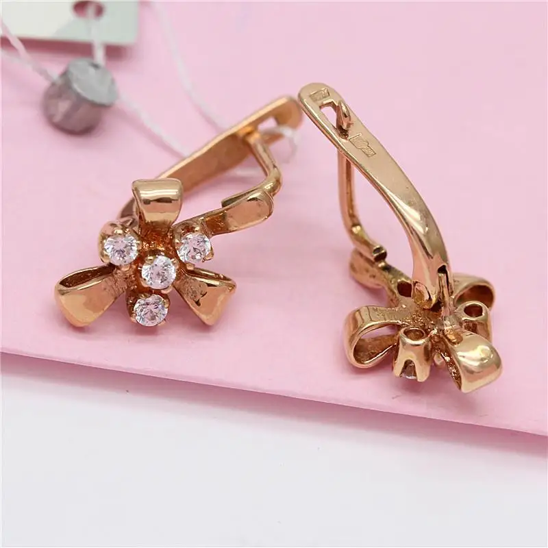585 Purple Gold Earrings for Women Fashion Plated 14K Rose Gold Inlaid Crystal Bowknot Earings Classic New in Jewelry 2