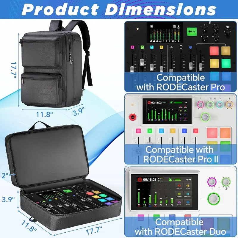 Bag Compatible with RODECaster Pro/RODECaster Pro Pro II/RODECaster Pro Duo, DJ Mixer Soft Case Audio Mixer Backpack