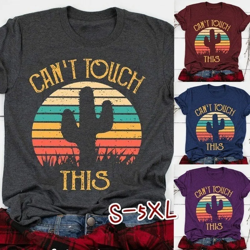 

CAN'T TOUCH THIS Cactus Print T Shirt Women Short Sleeve O Neck Loose Tshirt Summer Women Tee Shirt Tops Camisetas Mujer