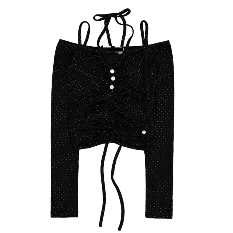 

2025 Spring and Autumn New Korean Ins Niche Wave Dot One Shoulder Strap Versatile Long Sleeve T-shirt